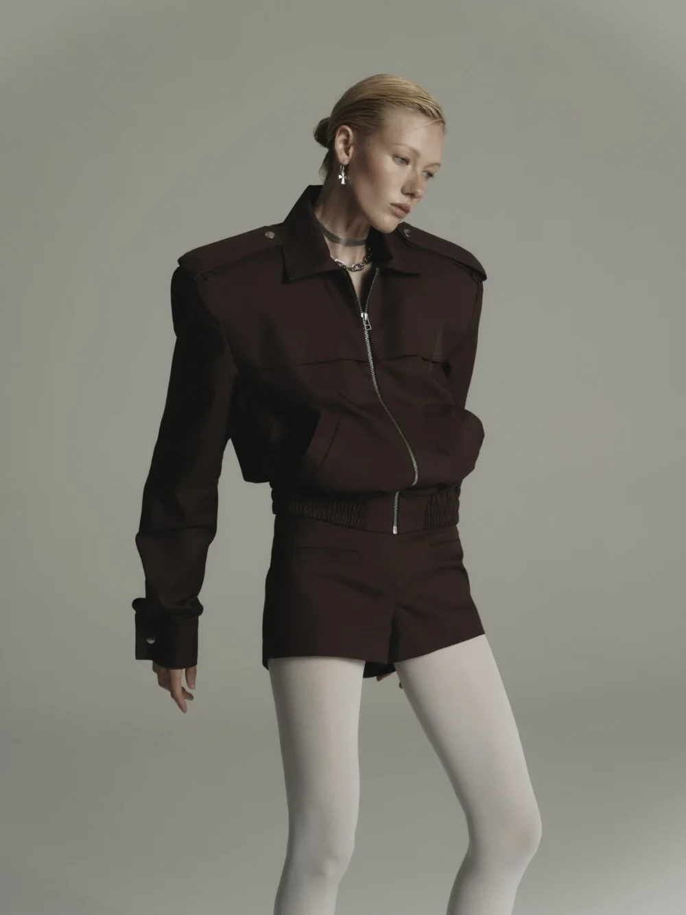 Bomber jacket with shoulder pads